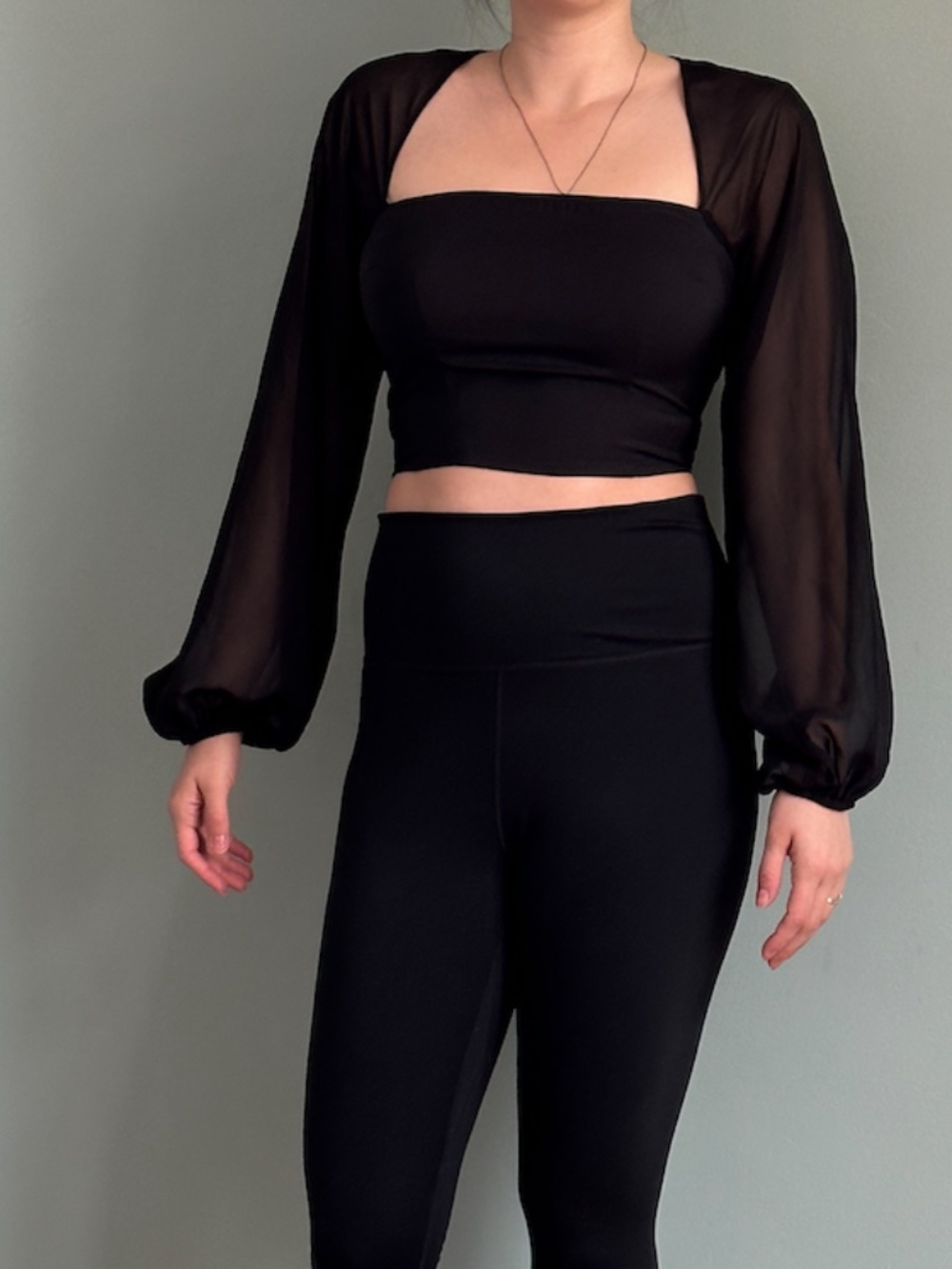 Express Black Crop Top Sheer Sleeves (Size XS / Small)